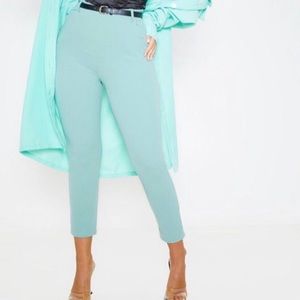 Dusty Turquoise Belted Cropped Pants